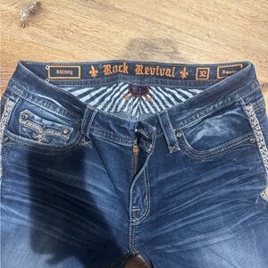 Rock Revival Dark Wash Denim with Embellished Pockets